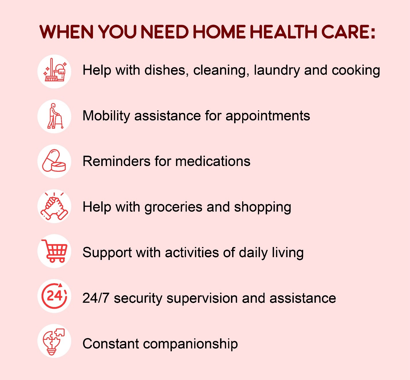 List of activities that might show that you need a Home Care service